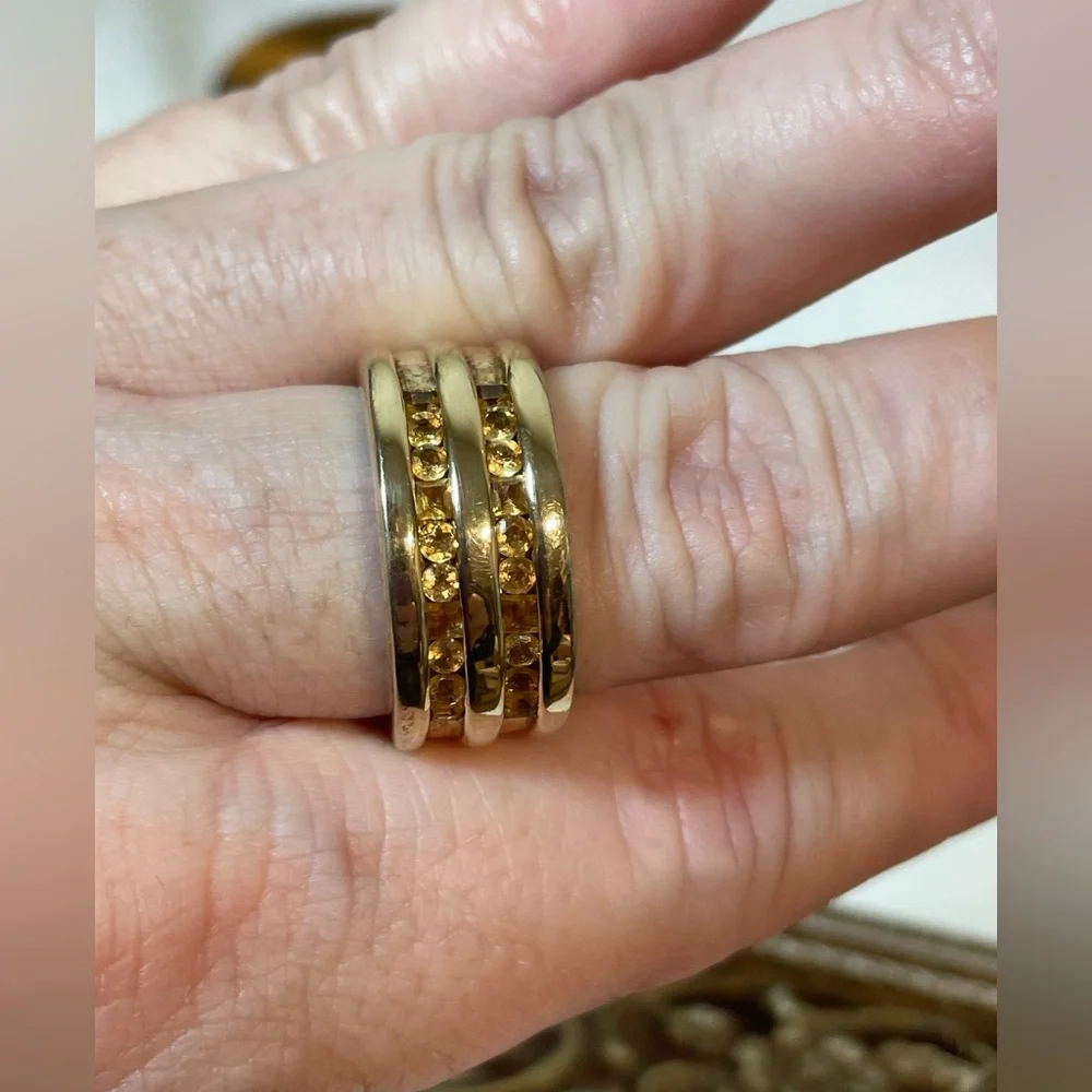 Vintage Galaxy Ring Round & Square Champagne CZ Citrine Yellow Sapphire | RARE